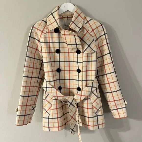 Coach Tattersall Plaid Trench Coat Size Small - Picture 1 of 7
